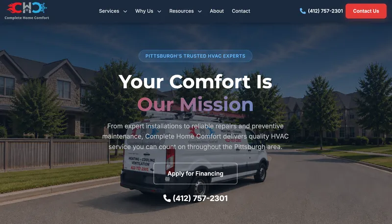 Complete Home Comfort PGH website built by TechHound